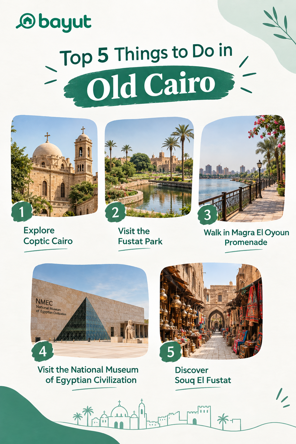 Here's an infographic about the top 5 things to do and places to go in Old Cairo
